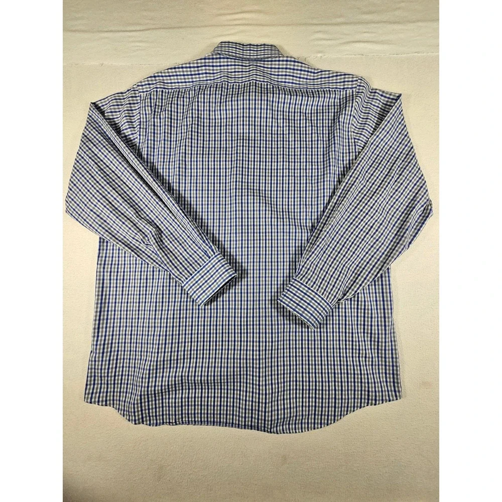 Van Heusen Mens Flex Collar‎ Regular Fit Gingham Dress Shirt Blue Grey 17 34/35